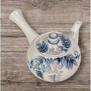 Japanese Teapot Side Handle Kyusa Porcelain Floral Delicate Signed Miniature Vtg